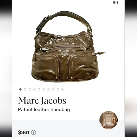 Marc Jacobs Olive Green Patent Shoulder Bag with Silver Hardware & Dust Bag - Picture 3 of 4